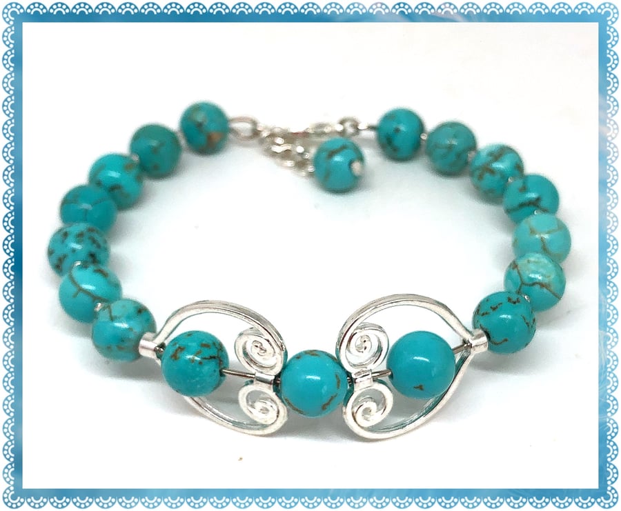 One of a Kind (OOAK) Turquoise gemstone Fidget spinner bangle style bracelet