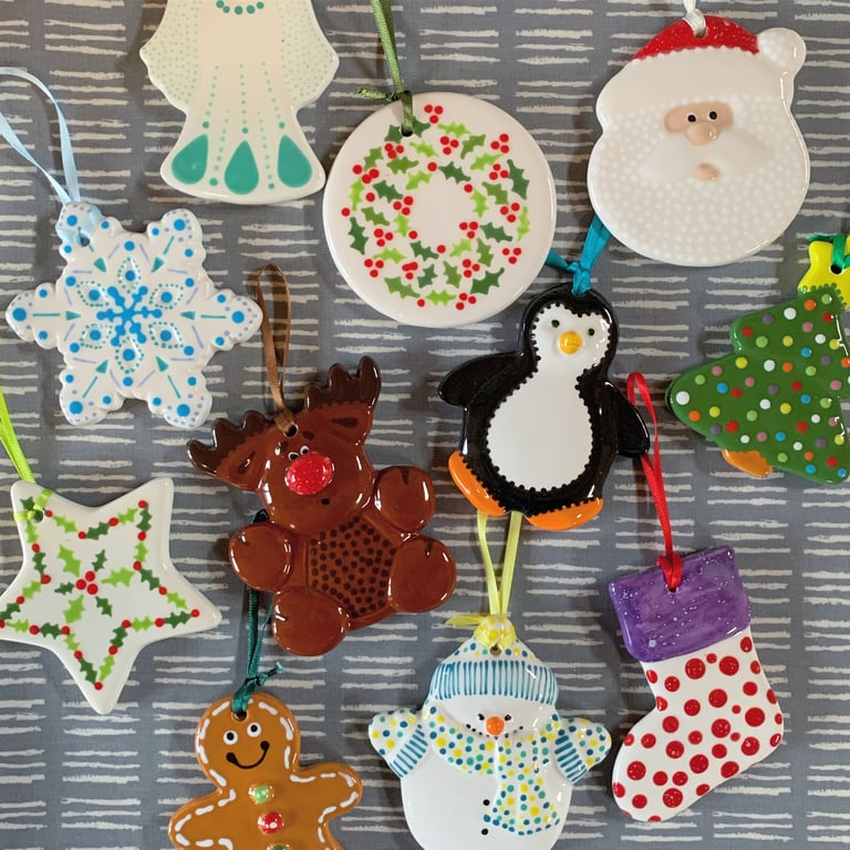 Hand Painted Ceramic Christmas Hanger, Pottery Hanging Decoration