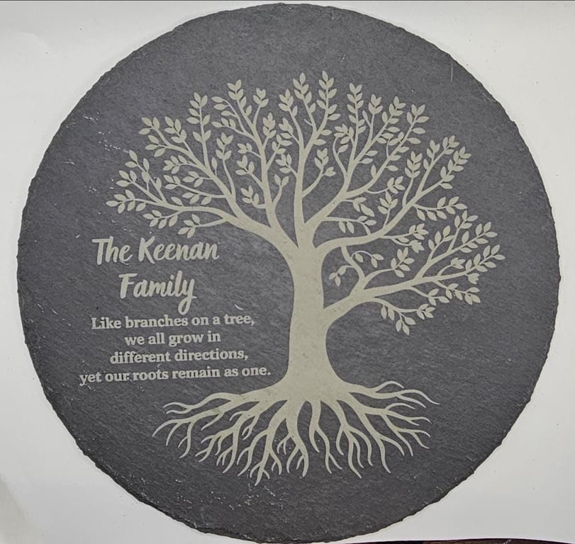Personalised Family Tree Slate Serving Platter 30cm, Engraved Family Name, Tree 