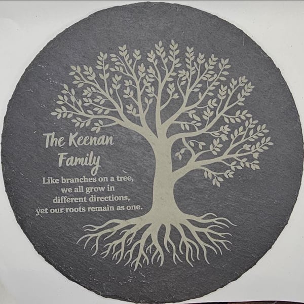 Personalised Family Tree Slate Serving Platter 30cm, Engraved Family Name, Tree 