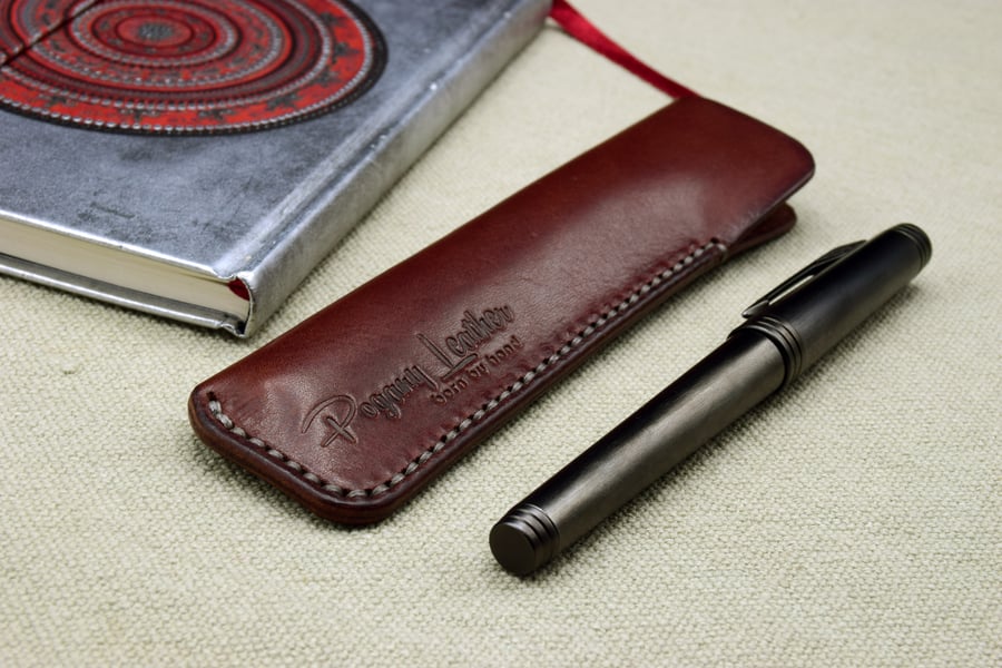 Leather Pen Case - Handmade Leather Pen Sleeve - Veg Tan Leather Pen Pouch