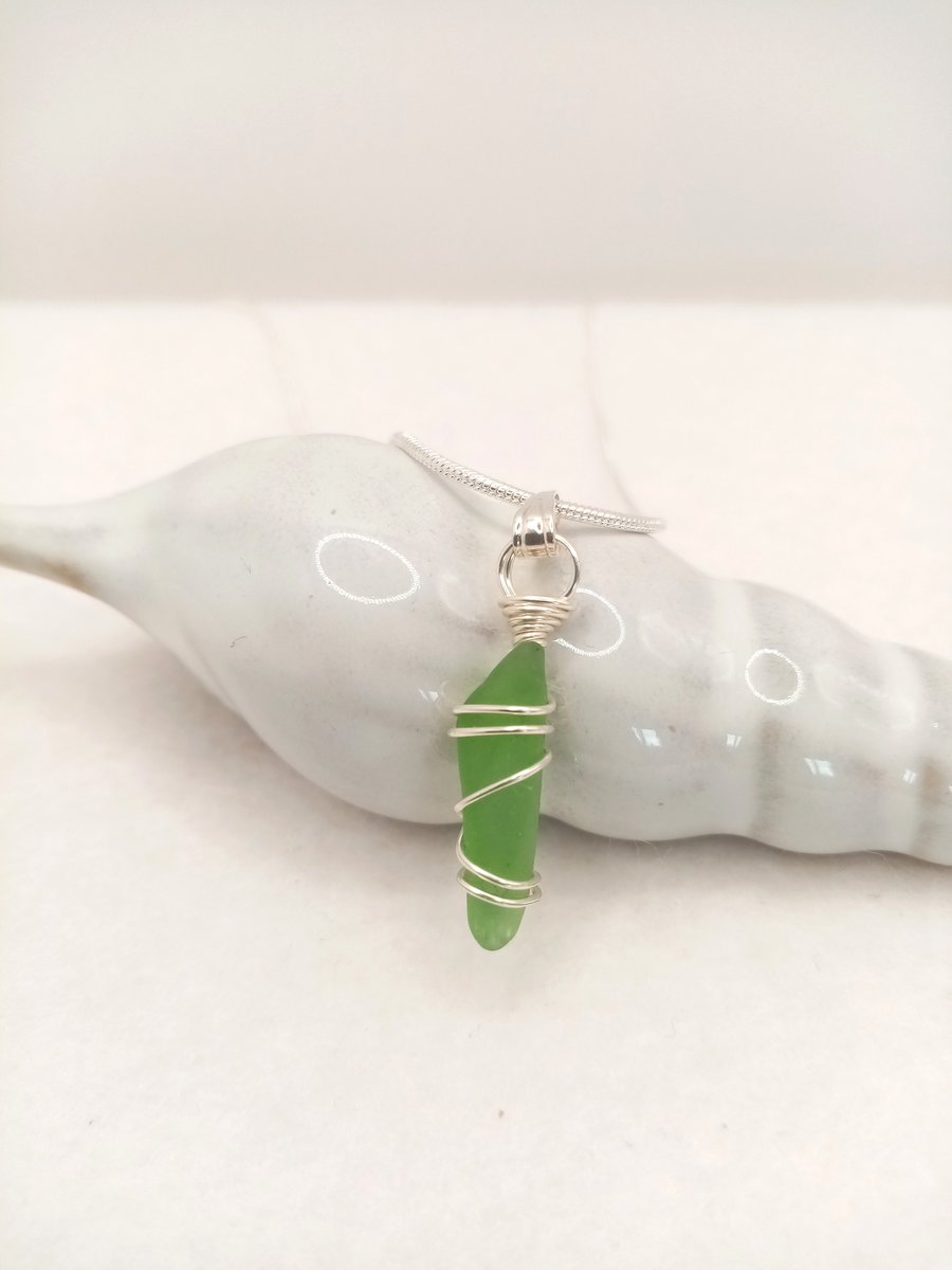 Wire-wrapped Sea Glass Necklace, Sea Glass, Gifts for her, Free Postage