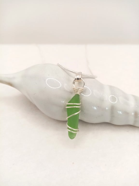 Wire-wrapped Sea Glass Necklace, Sea Glass, Gifts for her, Free Postage