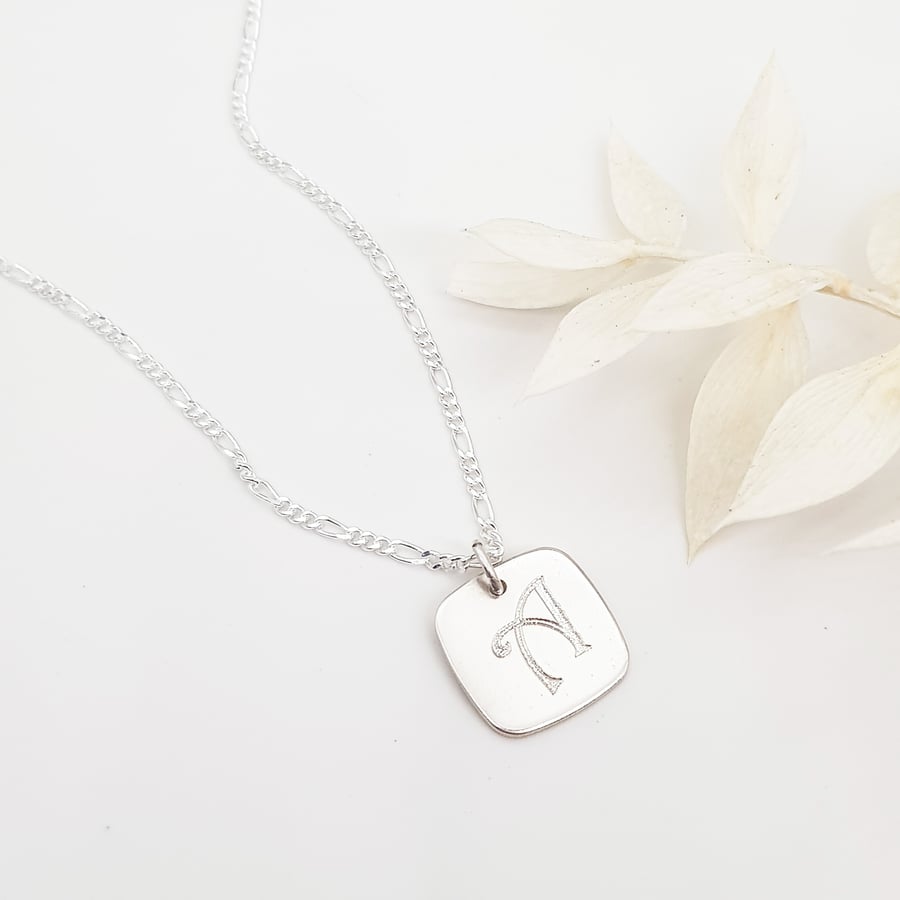 Initial Pendant - engraved sterling silver,  personalise with shape and font