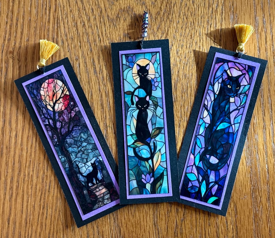 Set Of 3 Halloween-Gothic Cat Lovers Bookmarks.