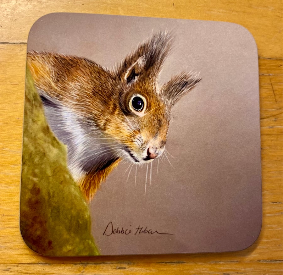 Beautiful 9cm square glossy coaster Red Squirrel  