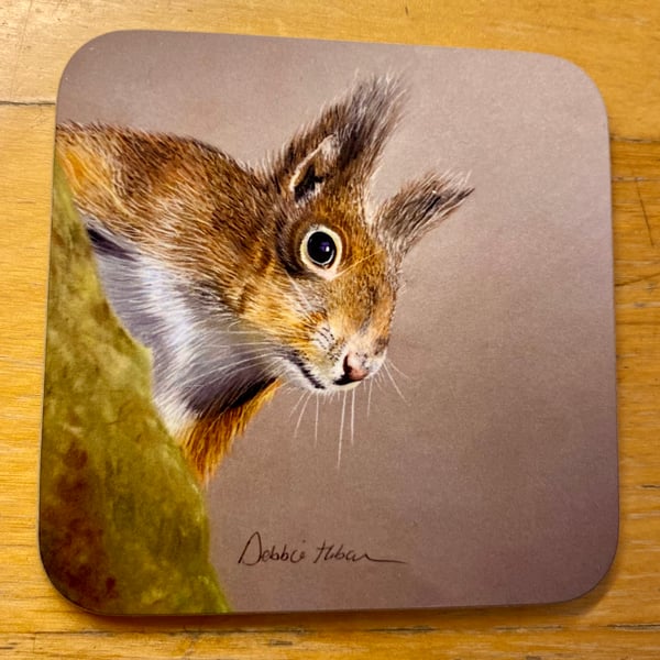 Beautiful 9cm square glossy coaster Red Squirrel  