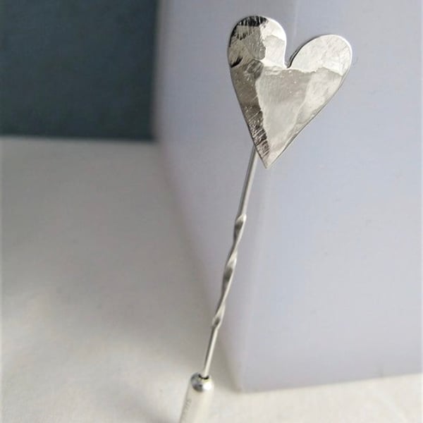 Sterling Silver Hammered Heart Tie & Lapel Stick Pin-Brooch