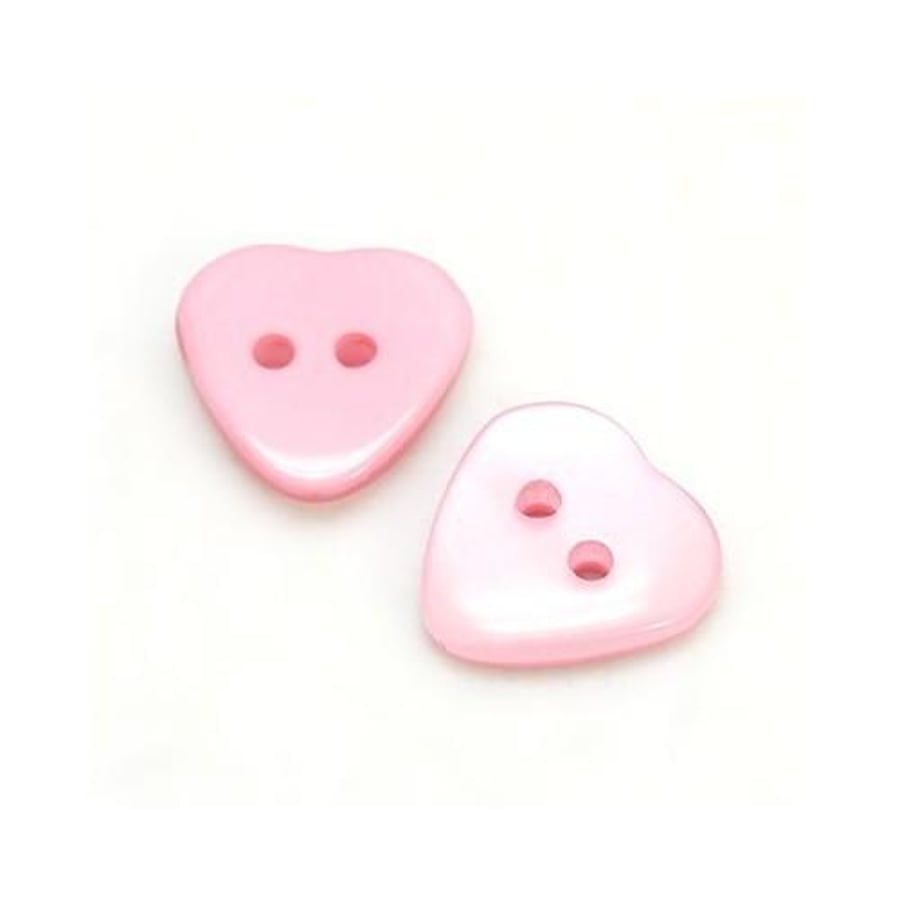 Pink Heart Resin Buttons - 15mm, 2-Hole - Packet of 20x for Sewing and Crafting,