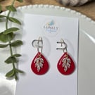 Red Teardrop and CZ Charm Polymer Clay Earrings - Handmade Jewellery 
