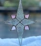 Stained glass Bethlehem star - Clear irridised dimpled glass with wispy pink qua