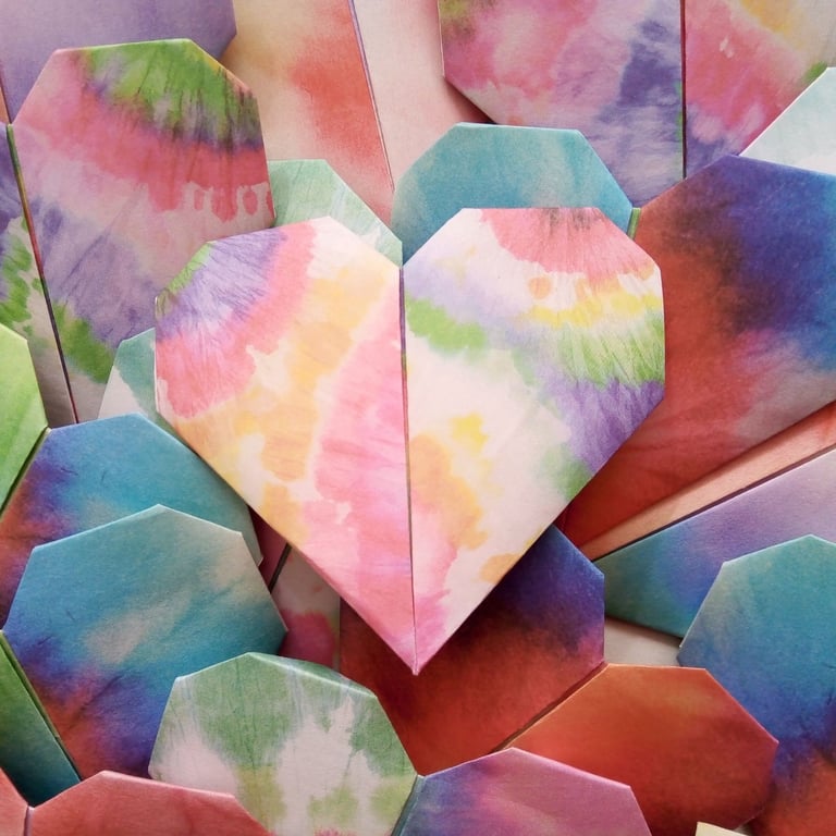 Origami Tie-Dye Love Hearts Set C of 40 Handmade Wedding Favours Gift 
