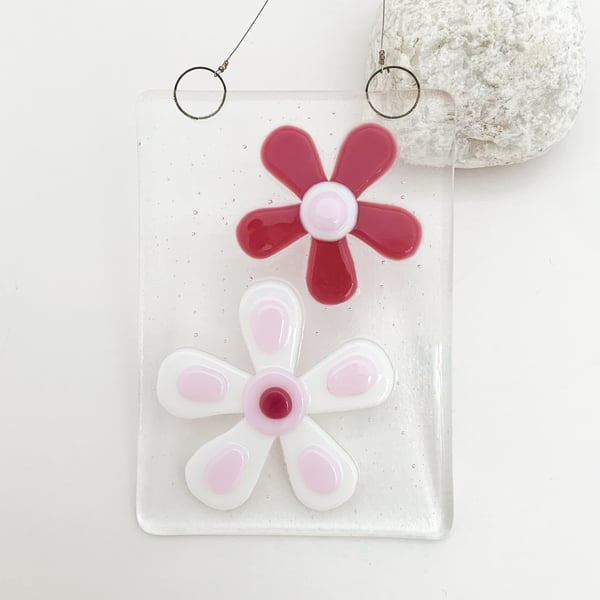 Pink Flowers Hanging - Handmade Glass Suncatcher