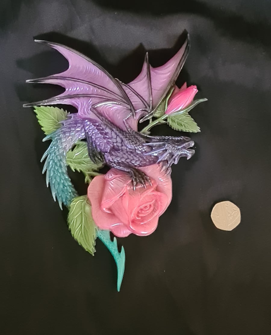 Gorgeous Dragon and Rose Wall Hanger