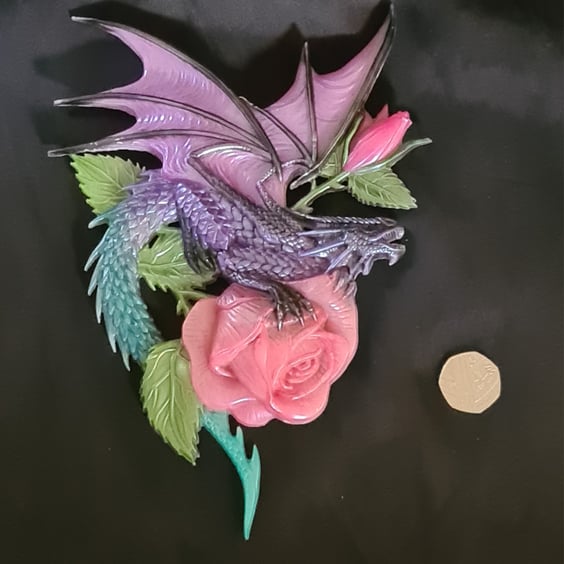 Gorgeous Dragon and Rose Wall Hanger