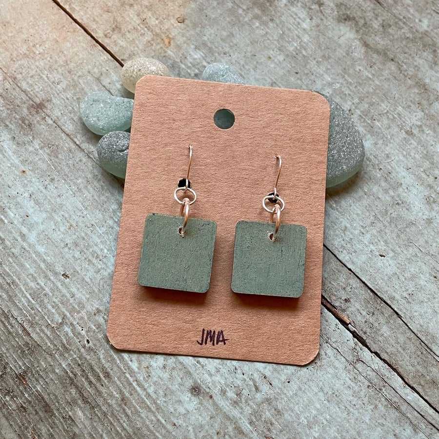 Square wooden drop earrings handmade