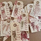 20 Hand stamped Insect Entomology Bird and Naturalist Manila tags for crafting, 