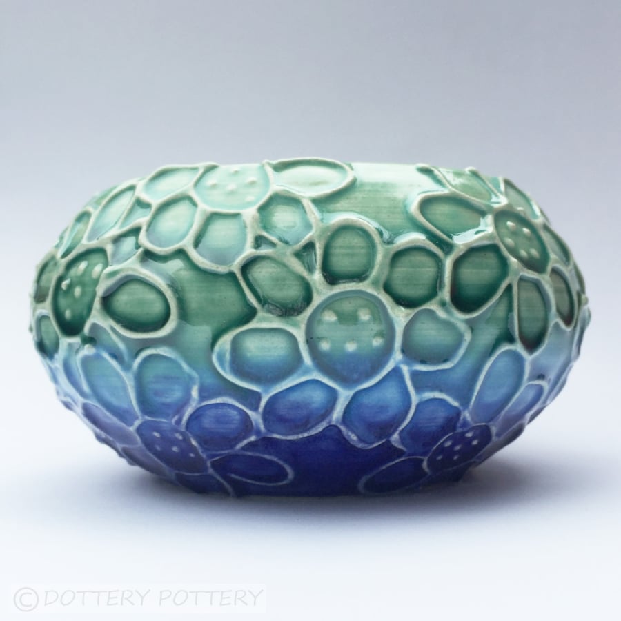 Blue ceramic pot small pottery bowl beautiful raised pattern plant pot