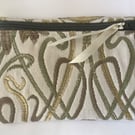Purse, green, brown, zipped for coins, notes and cards, make up