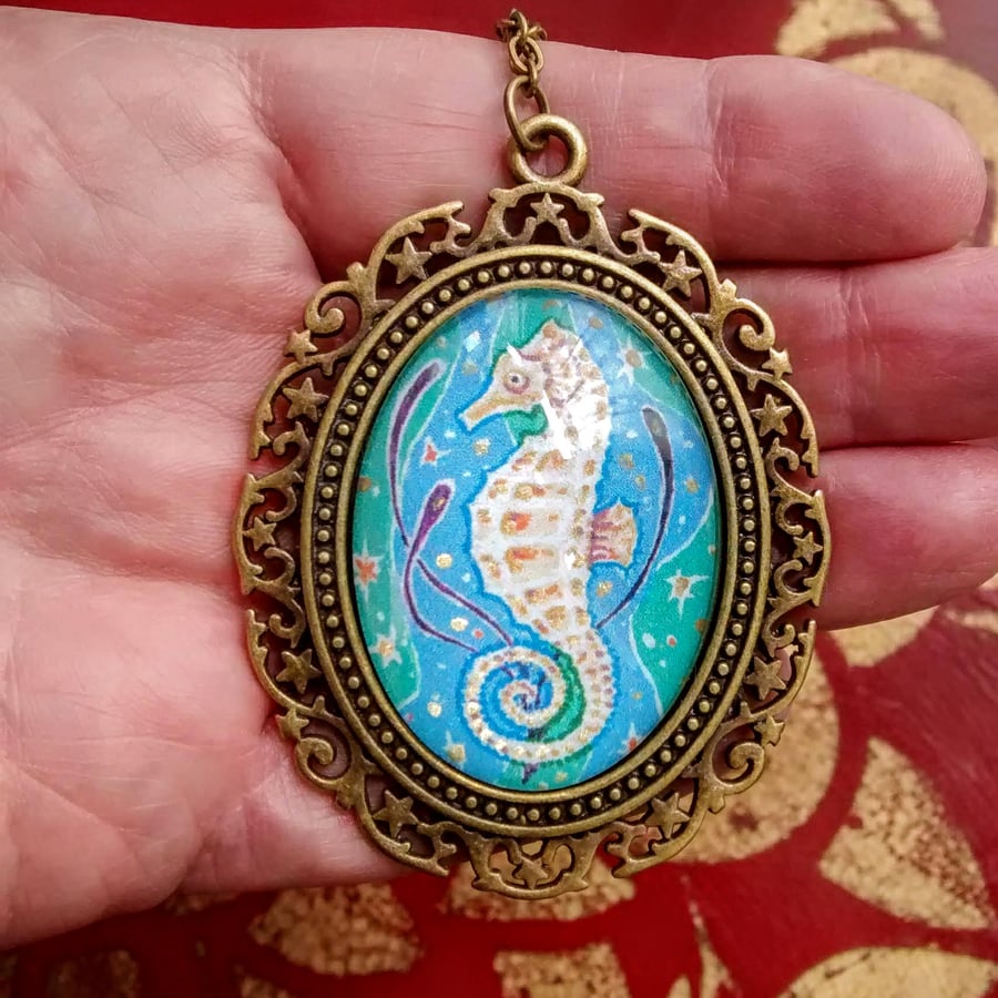 Sale! Seahorse Necklace, Pendant, Miniature in Antique Bronze 