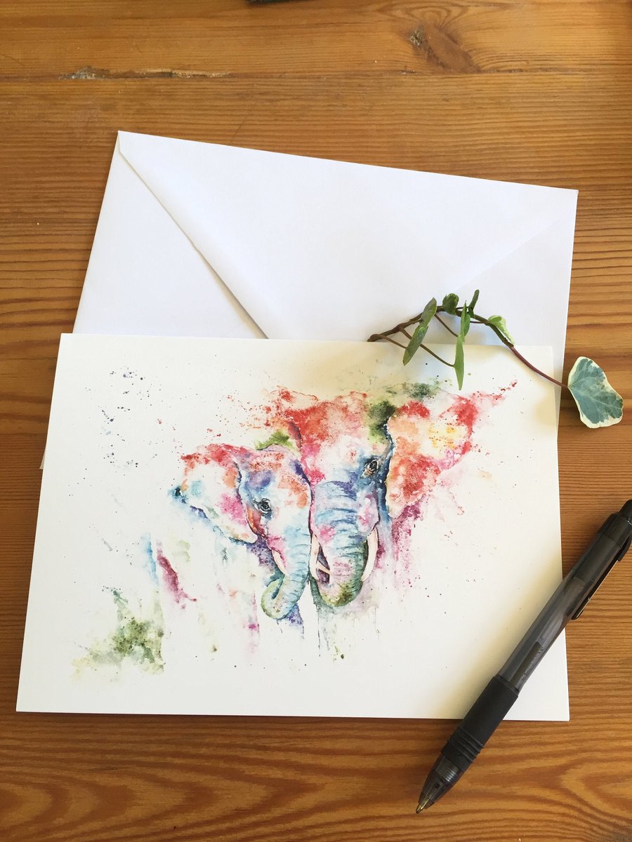 Mum and Baby Elephant Card, Elephant Greetings Card, Wildlife Art, Note Card, Ar
