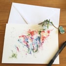 Mum and Baby Elephant Card, A5 blank greeting card with a watercolour design