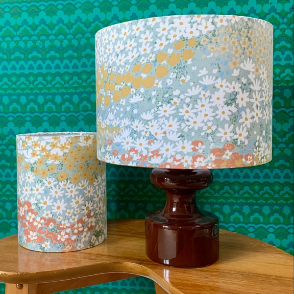 Retro Cottage Core MILLEFLEUR Floral Lampshade 80s Parkertex Grey Vintage fabric