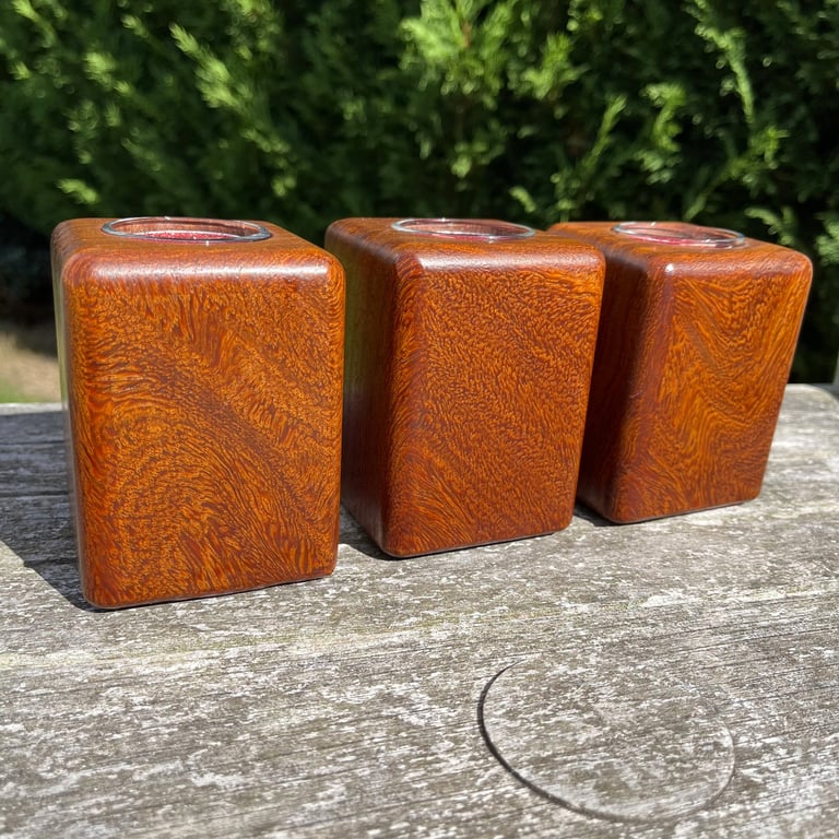 Set of 3 Handmade Mango Wood Candle Holders with Glass Liners