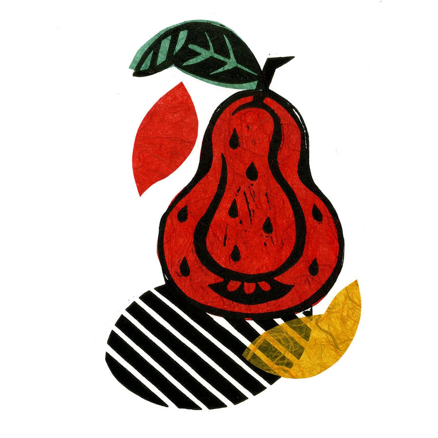 Red Pear Pop Linocut 9 of 10