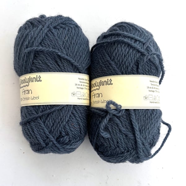 Woolyknit Aran British Wool 2 x 50 gram balls in Denim Blue