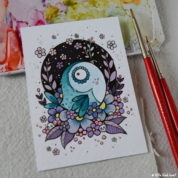 winter bluesbird - original aceo