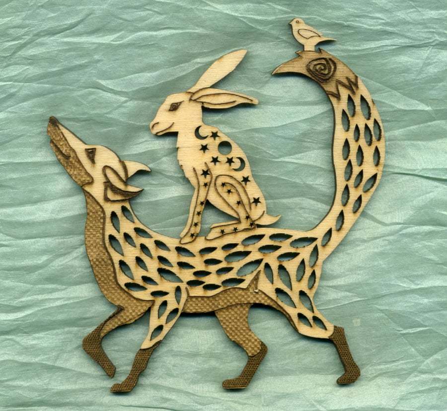 Fox, hare and wren animal stack