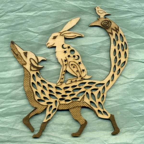 Fox, hare and wren animal stack