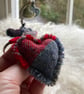 Heart Keyring - Red & Blue Donegal tweed wool. Handwoven in Wales