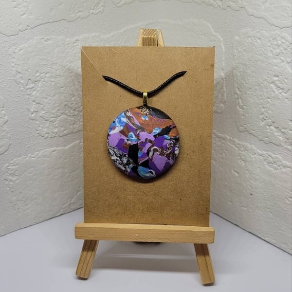 Polymer clay pendant necklace handmade jewellery 40 mm convex