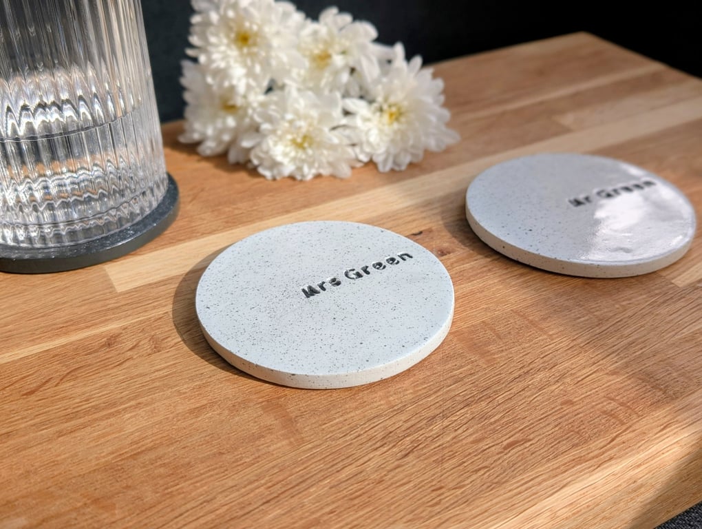 Personalised Speckled Coaster - Custom Name Gift - Minimalist Home Decor