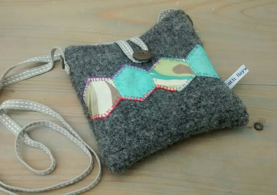 Small Cross Body Bag in Felted Wool with Patchwork Design