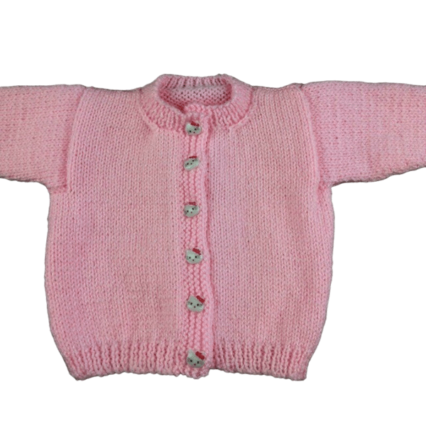 Baby girl cardigan hand knitted in pale pink 0 - 3 months 