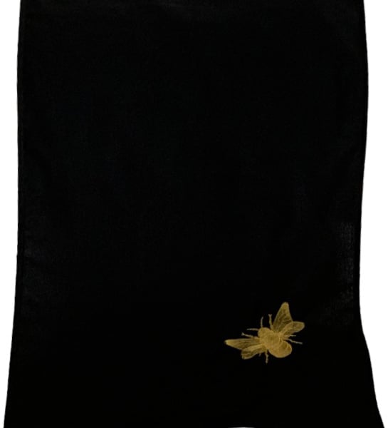 Gold Embroidered Bee, Large Black Tea Towel