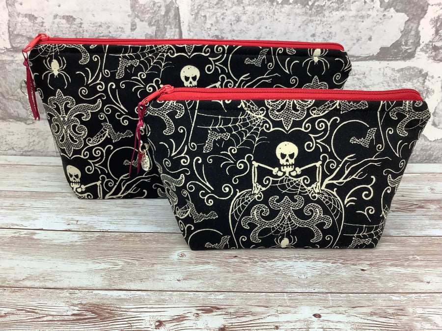Gothic Skeletons Zip case, Makeup bag, Fabric