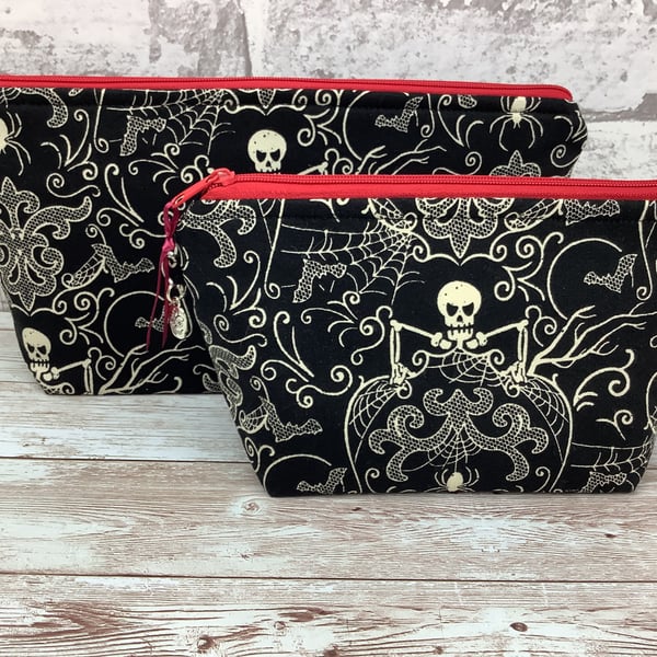 Gothic Skeletons Zip case, Makeup bag, Fabric