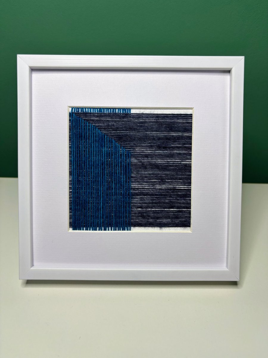 Blue Geometric Yarn Art - Handmade Framed Textile Art