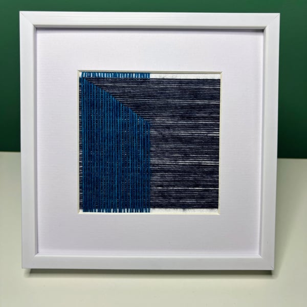 Blue Geometric Yarn Art - Handmade Framed Textile Art