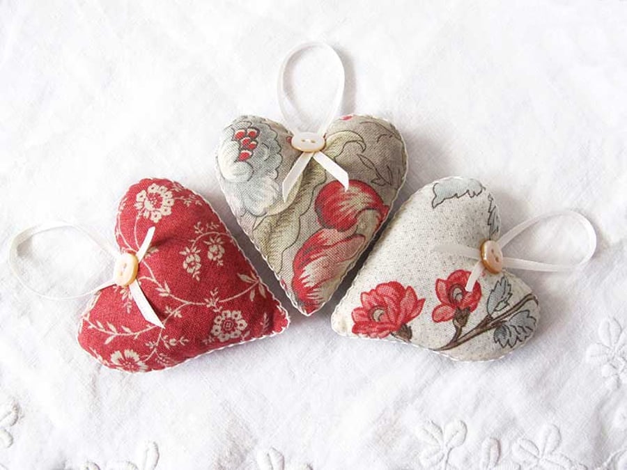 SET OF 3 LAVENDER BAGS - HEART SHAPED AND HAND EMBROIDERED