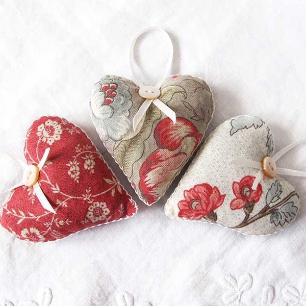 SET OF 3 LAVENDER BAGS - HEART SHAPED AND HAND EMBROIDERED