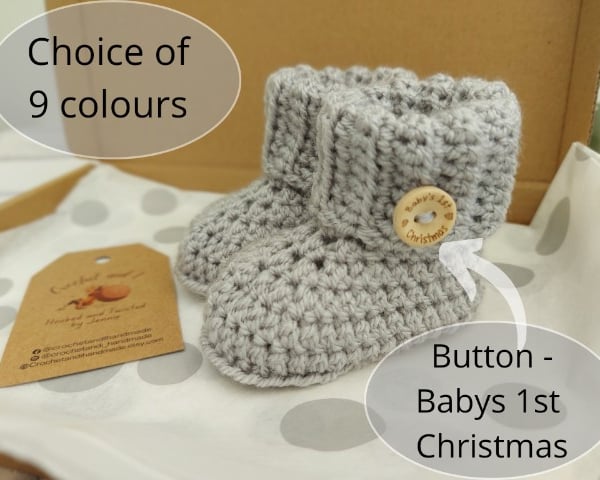 Babys 1st Christmas Crochet Booties, Newborn Gift Idea, Made To Order