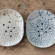Soap Dish Handmade Ceramic Crochet Design choice of colours Grey or  Blue