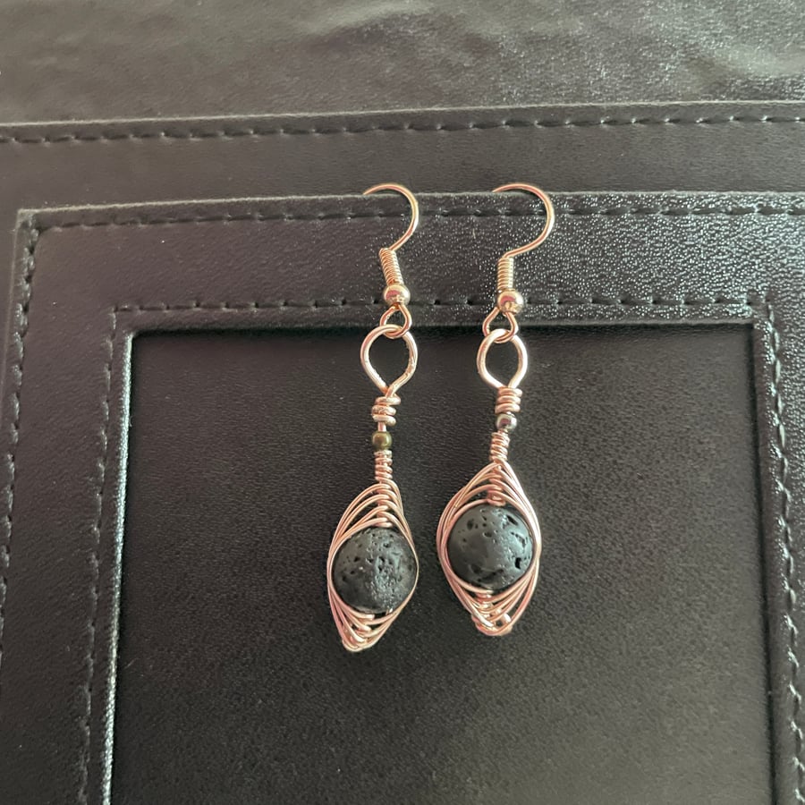 Lava Stone Earrings in Rose Gold Copper