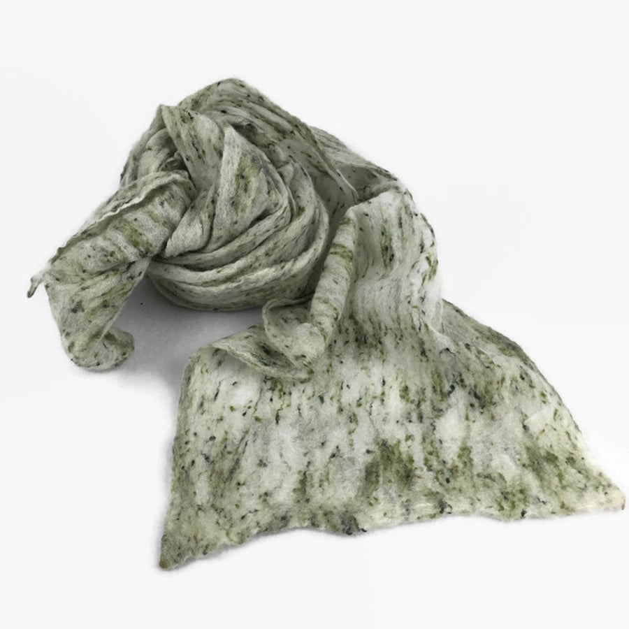 Seconds Sunday - Lightweight, sheer nuno felted wool and silk scarf in green