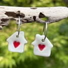 Pair of Glazed Porcelain Heart House Earring Charms